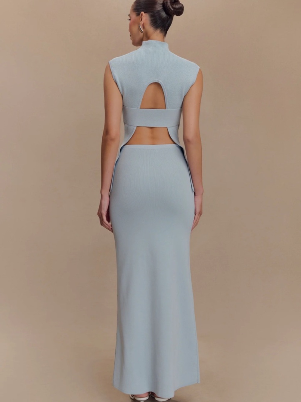 Meshki Pale Blue Knit Sleeveless Maxi Dress - Picture 2 of 6